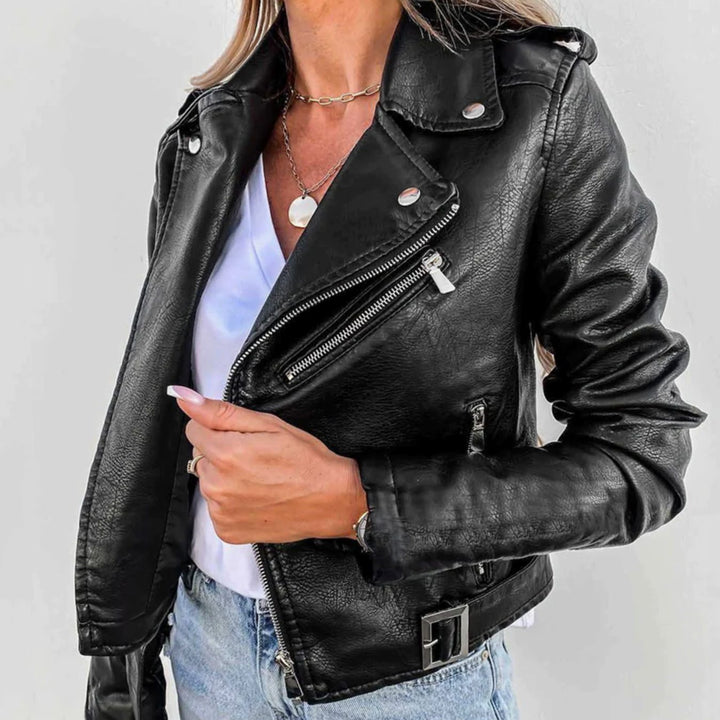 Women's Faux Leather Asymmetric-Zip Moto Biker Jacket