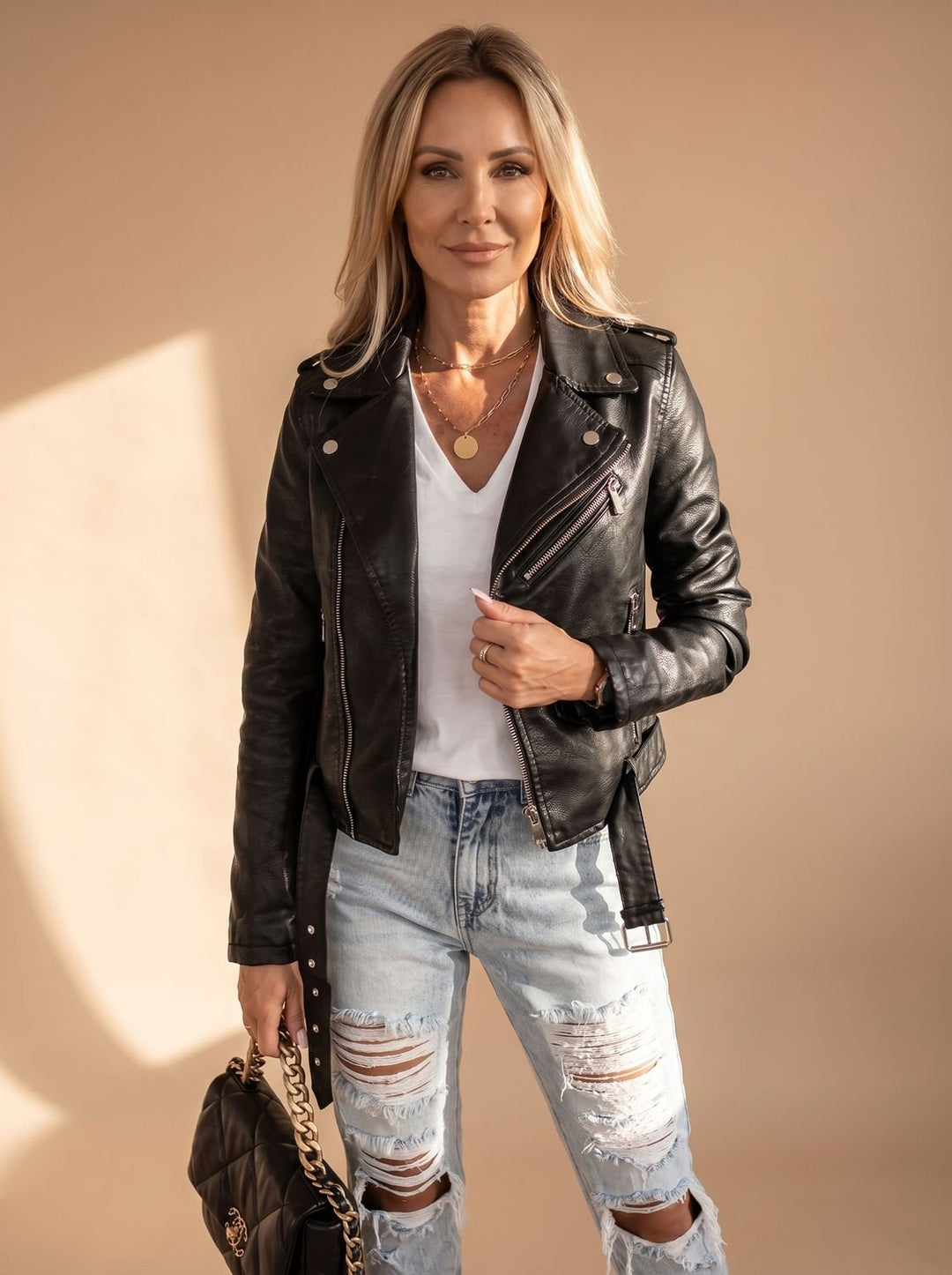Women's Faux Leather Asymmetric Zip Moto Jacket