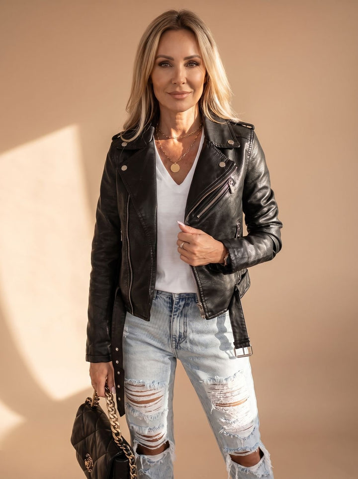 Women's Faux Leather Asymmetric Zip Moto Jacket