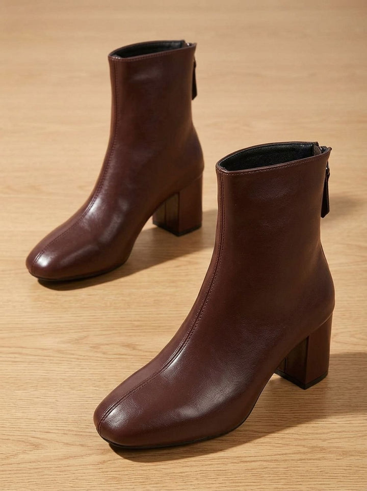 Women's Faux Leather Block Heel Zip-Up Ankle Boots - Red