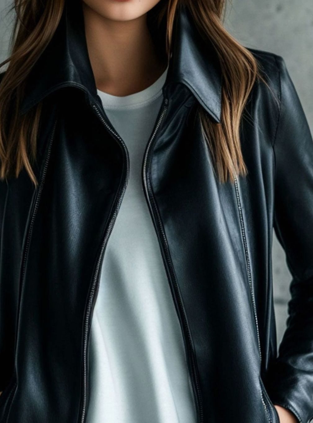 Women's Faux Leather Longline Zip-Up Biker Jacket
