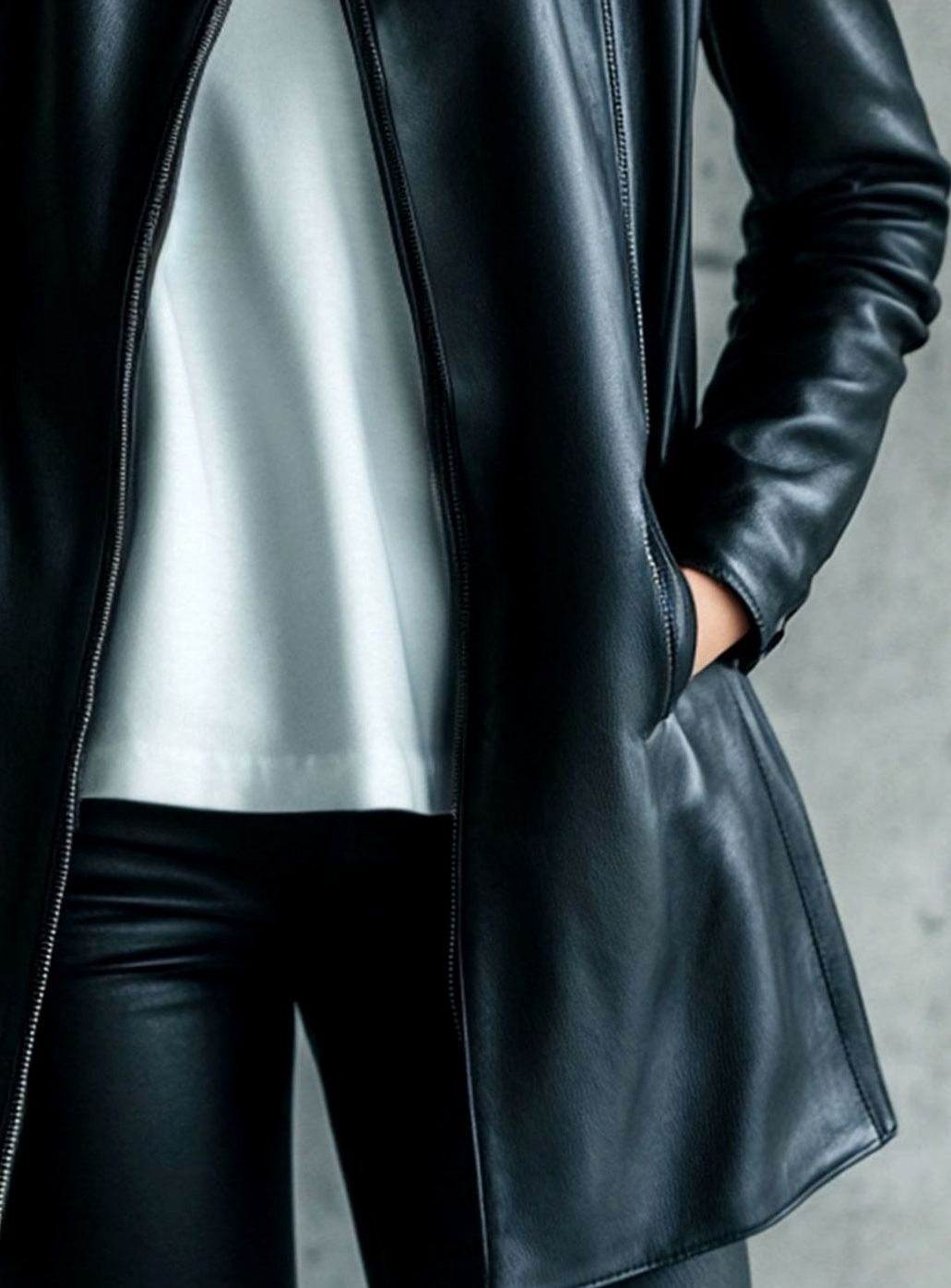 Women's Faux Leather Longline Zip-Up Biker Jacket