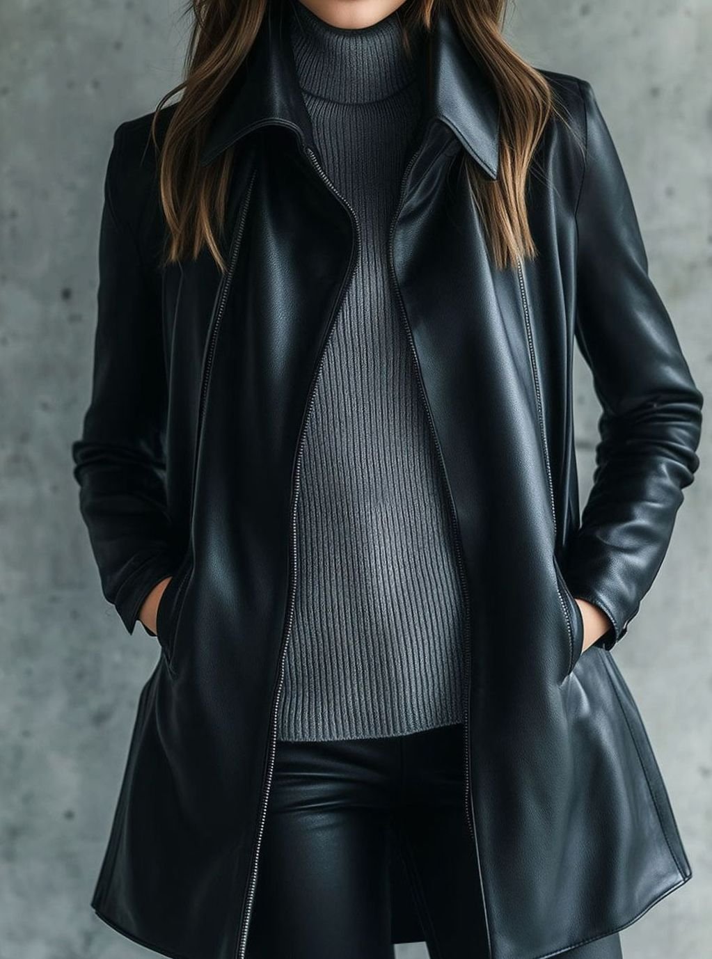 Women's Faux Leather Longline Zip-Up Biker Jacket