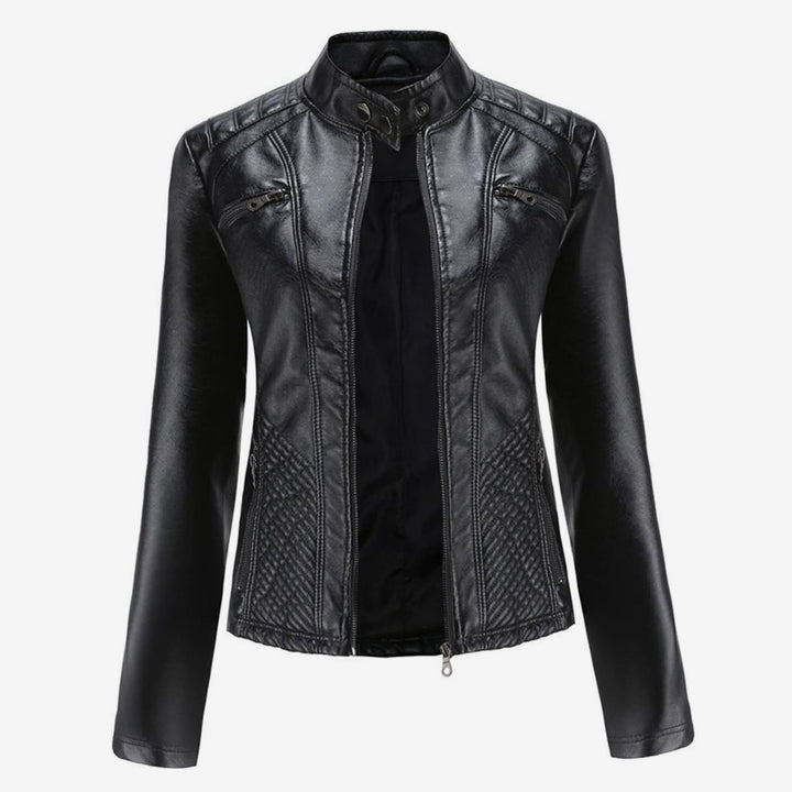Women's Faux Leather Quilted Zip-Up Biker Jacket - Black