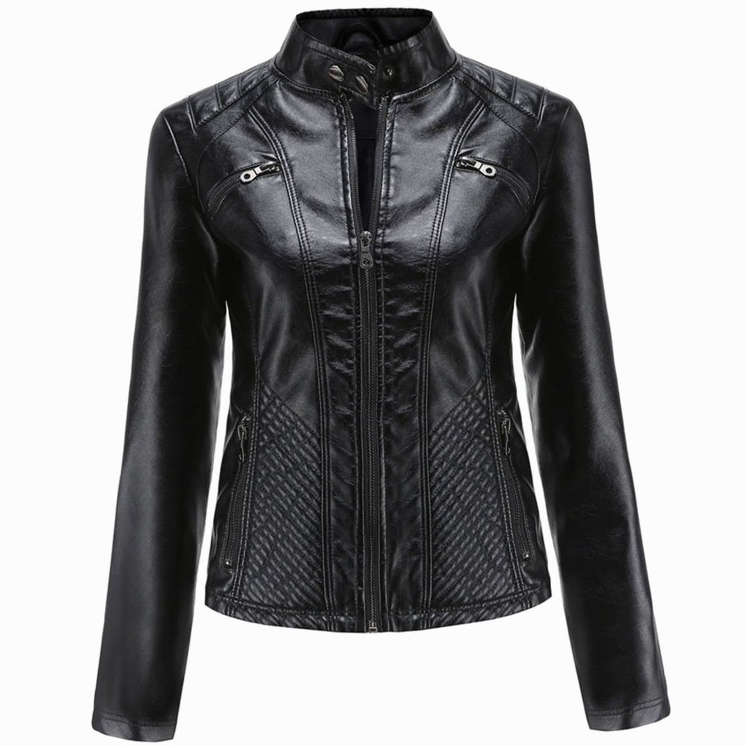 Women's Faux Leather Quilted Zip-Up Biker Jacket