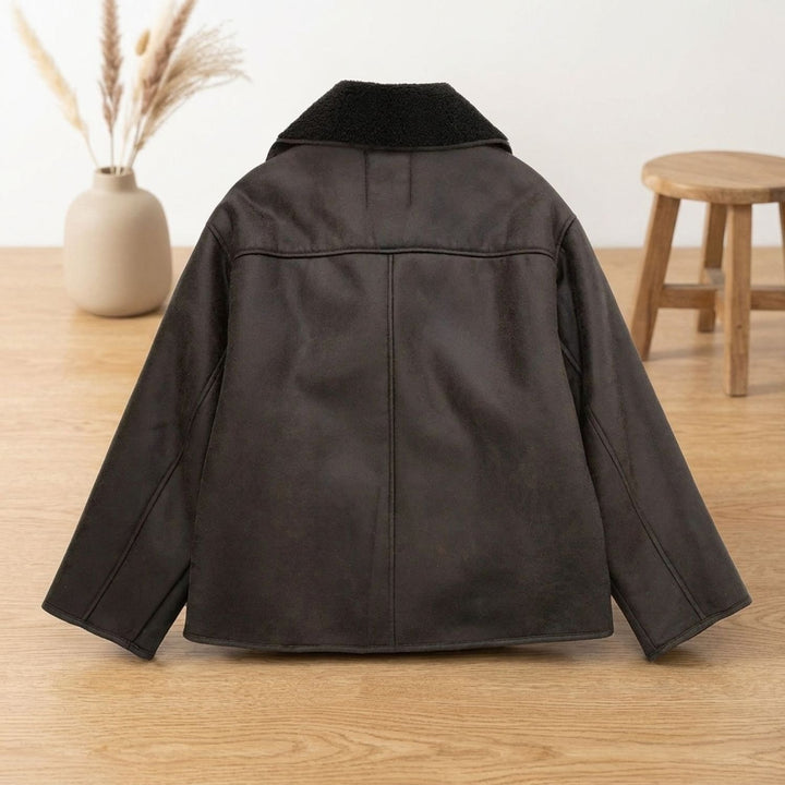 Women's Faux Leather Sherpa-Lined Oversized Button-Front Jacket