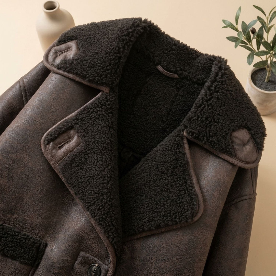 Women's Faux Leather Sherpa-Lined Oversized Button-Front Jacket