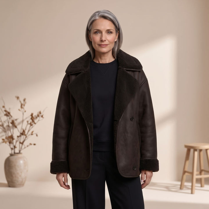 Women's Faux Leather Sherpa-Lined Oversized Button-Front Jacket