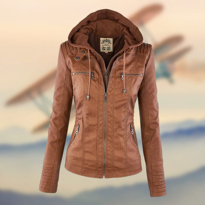Women's Faux Leather Zip-Up Moto Biker Jacket
