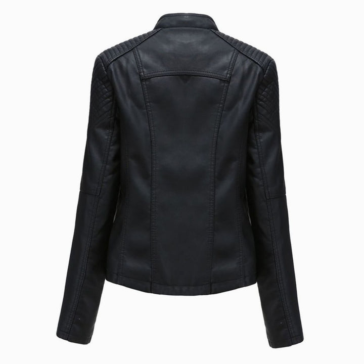 Women's Faux Leather Zipper Front Jacket Quilted Shoulder Moto