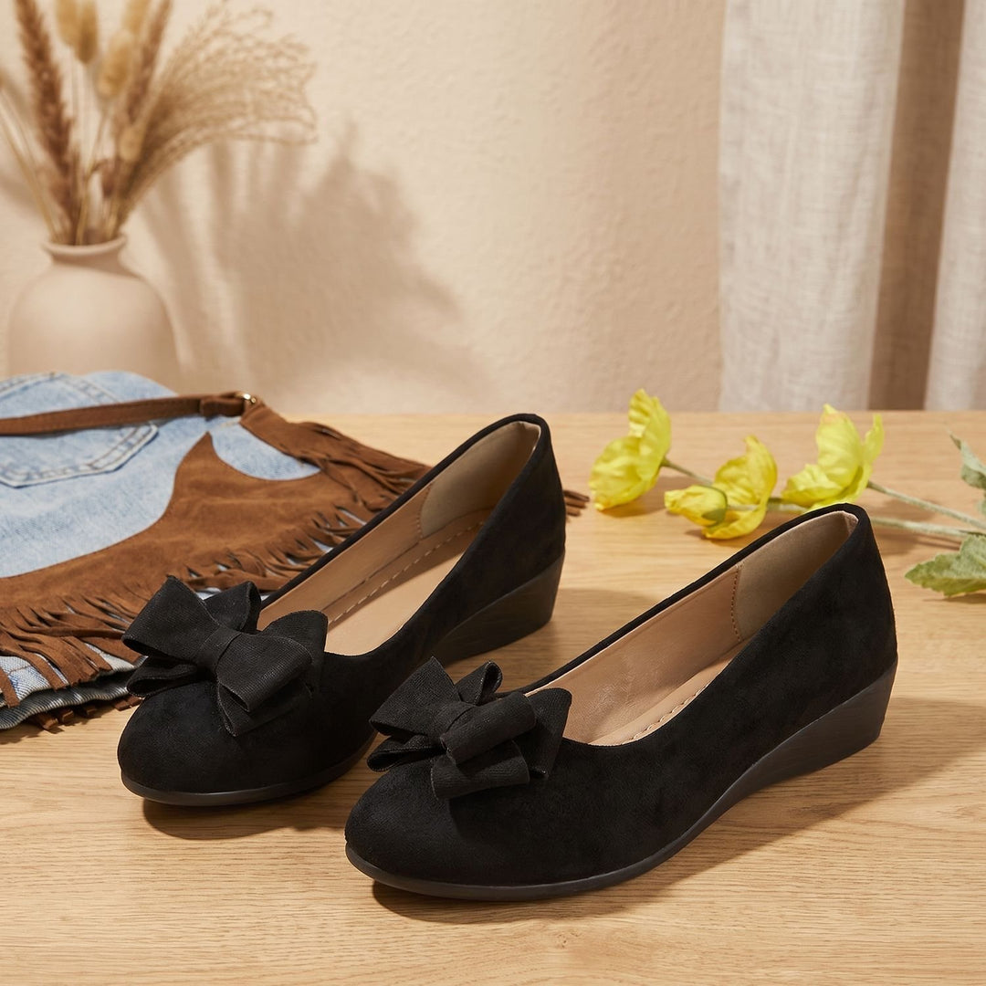 Women's Faux Suede Bow Slip-On Wedge Ballet Flats