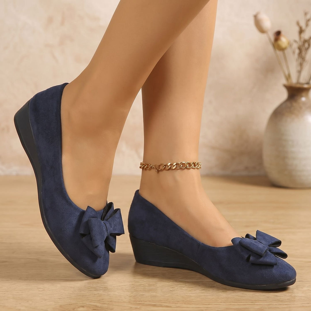 Women's Faux Suede Bow Slip-On Wedge Ballet Flats - Blue