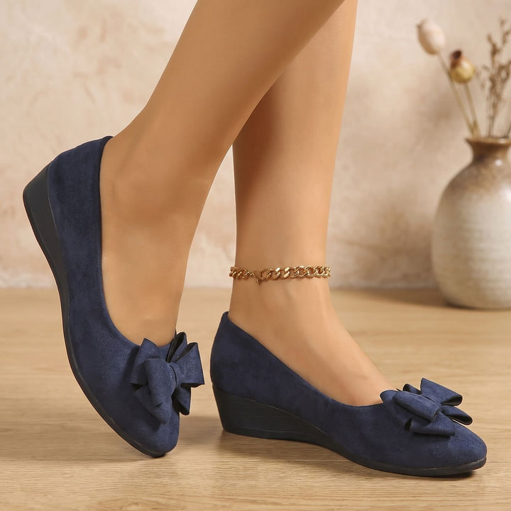 Women's Faux Suede Bow Slip-On Wedge Ballet Flats - Blue