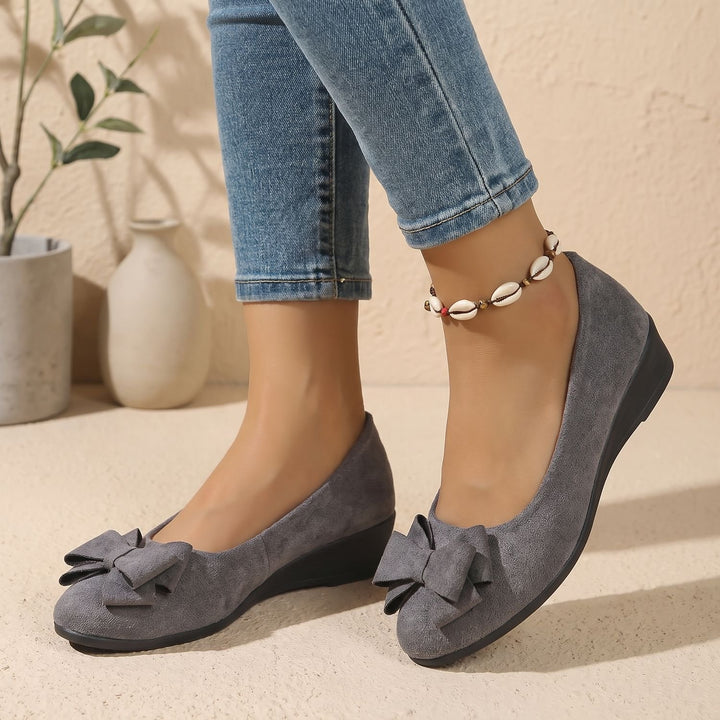 Women's Faux Suede Bow Slip-On Wedge Ballet Flats