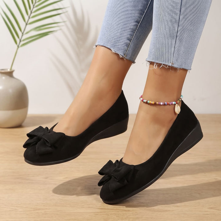 Women's Faux Suede Bow Slip-On Wedge Ballet Flats