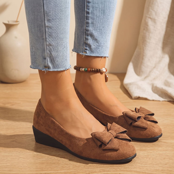 Women's Faux Suede Bow Slip-On Wedge Ballet Flats