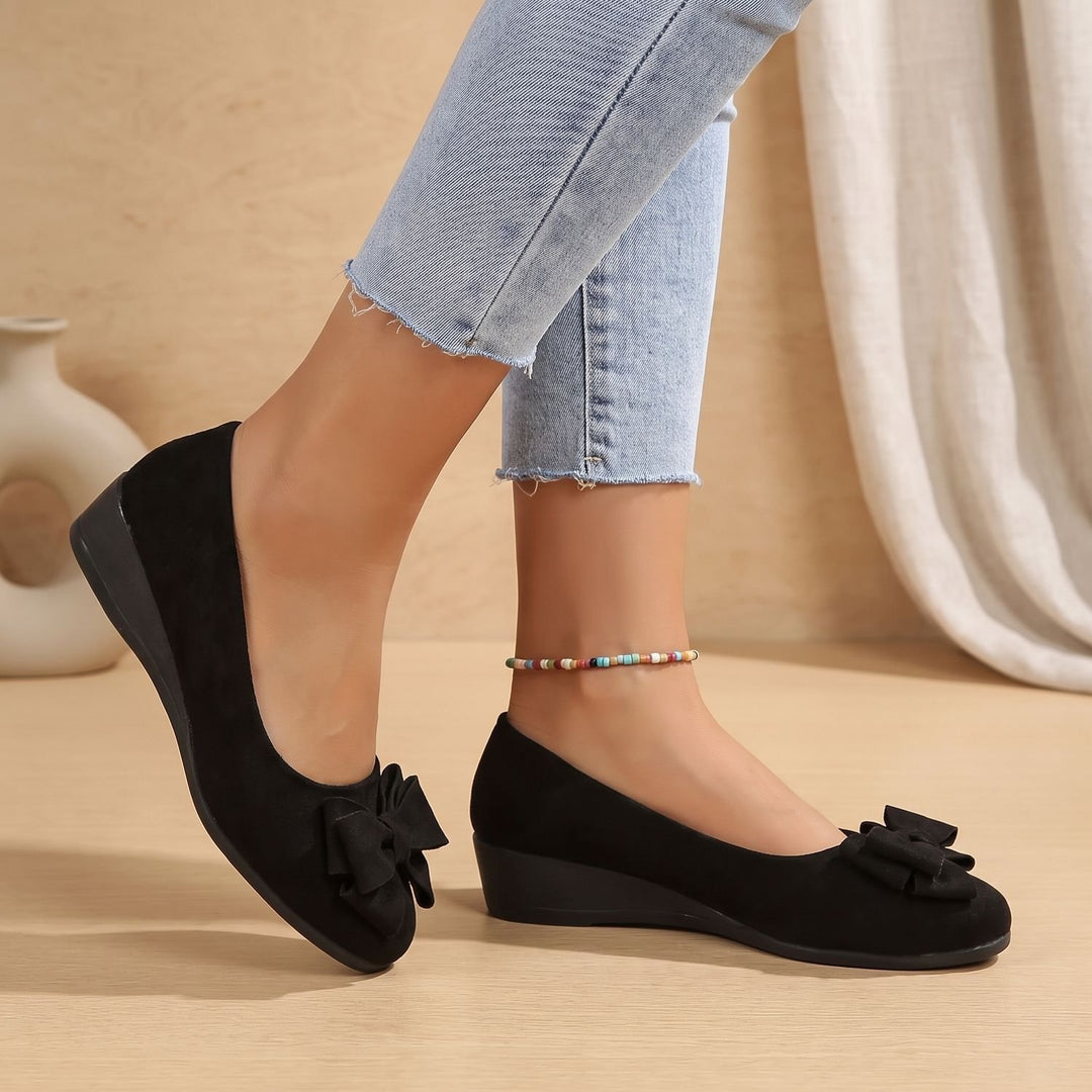 Women's Faux Suede Bow Slip-On Wedge Ballet Flats
