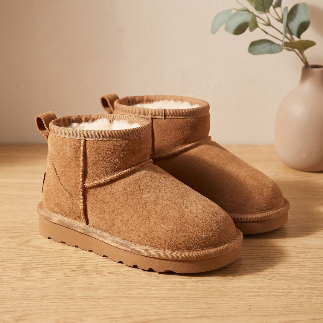Women's Faux Suede Fleece-Lined Waterproof Ankle Snow Boots - Chestnut