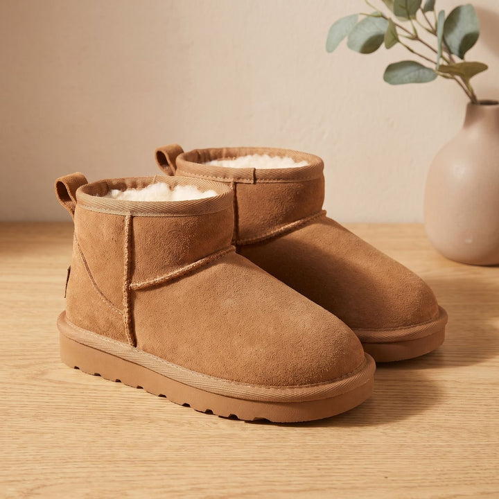 Women's Faux Suede Fleece-Lined Waterproof Ankle Snow Boots - Chestnut
