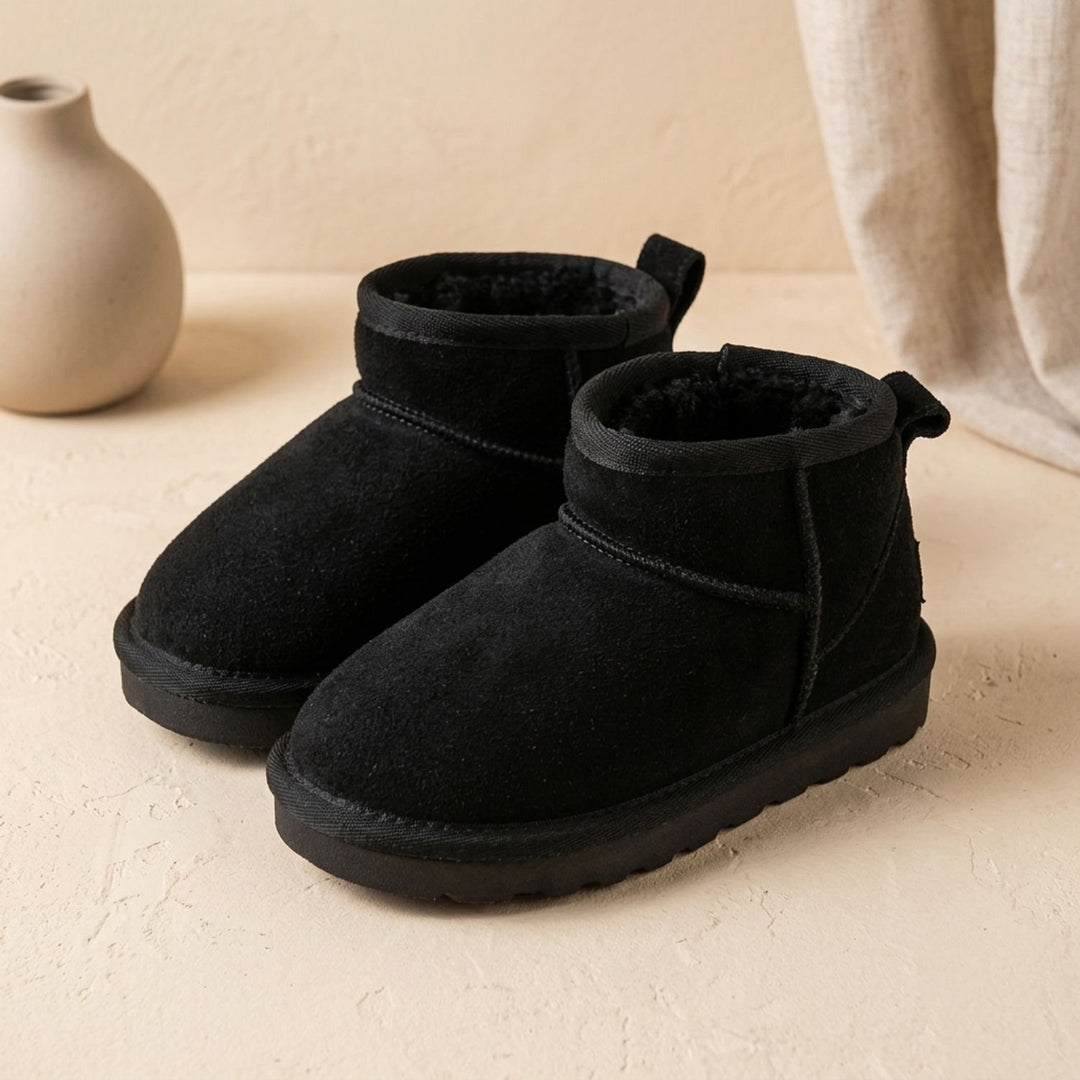 Women's Faux Suede Fleece-Lined Waterproof Ankle Snow Boots - Black