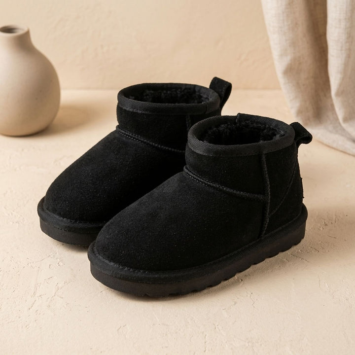Women's Faux Suede Fleece-Lined Waterproof Ankle Snow Boots - Black
