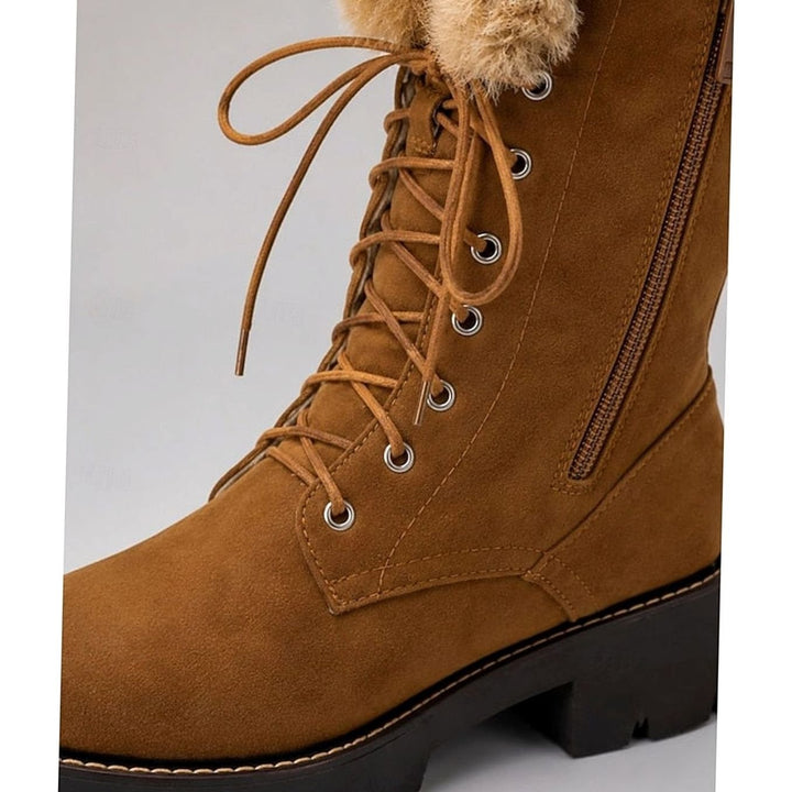 Women's Faux-Suede Lace-Up Knee-High Winter Snow Boots Plush Cuff