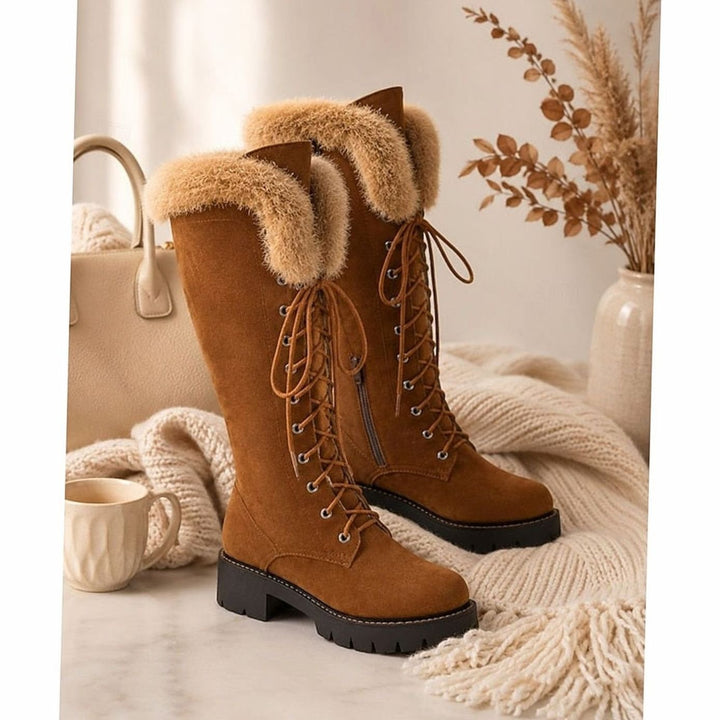 Women's Faux-Suede Lace-Up Knee-High Winter Snow Boots Plush Cuff