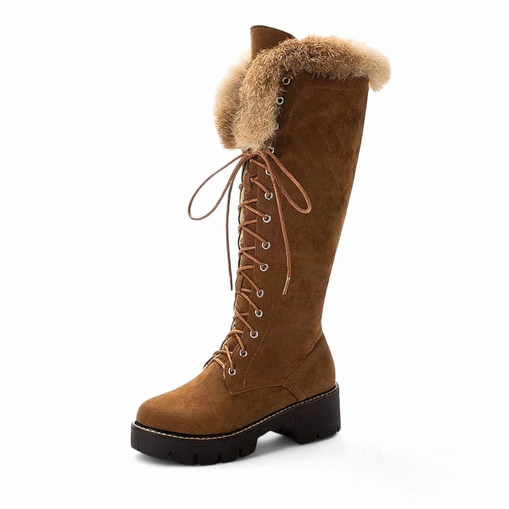 Women's Faux-Suede Lace-Up Knee-High Winter Snow Boots Plush Cuff