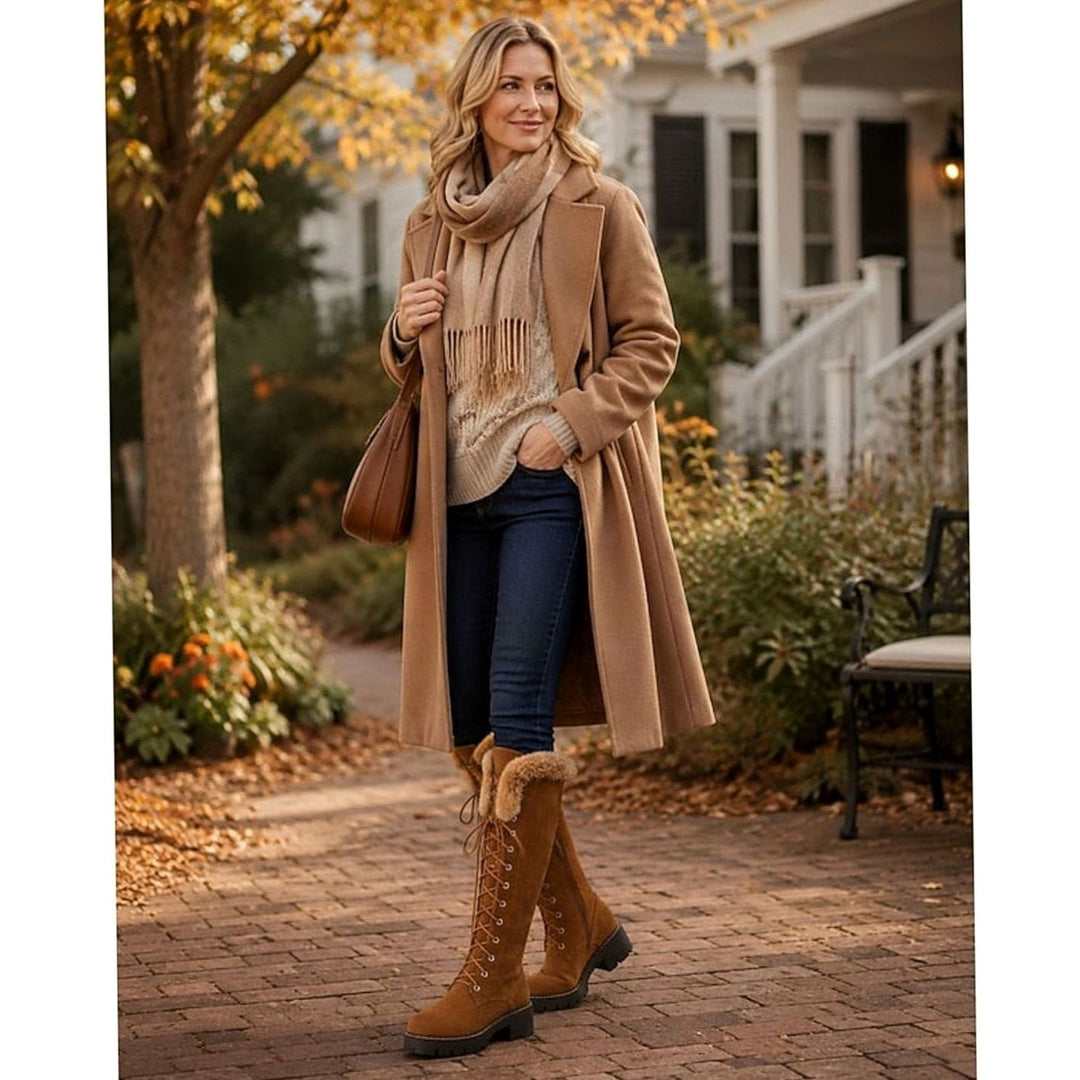 Women's Faux-Suede Lace-Up Knee-High Winter Snow Boots Plush Cuff