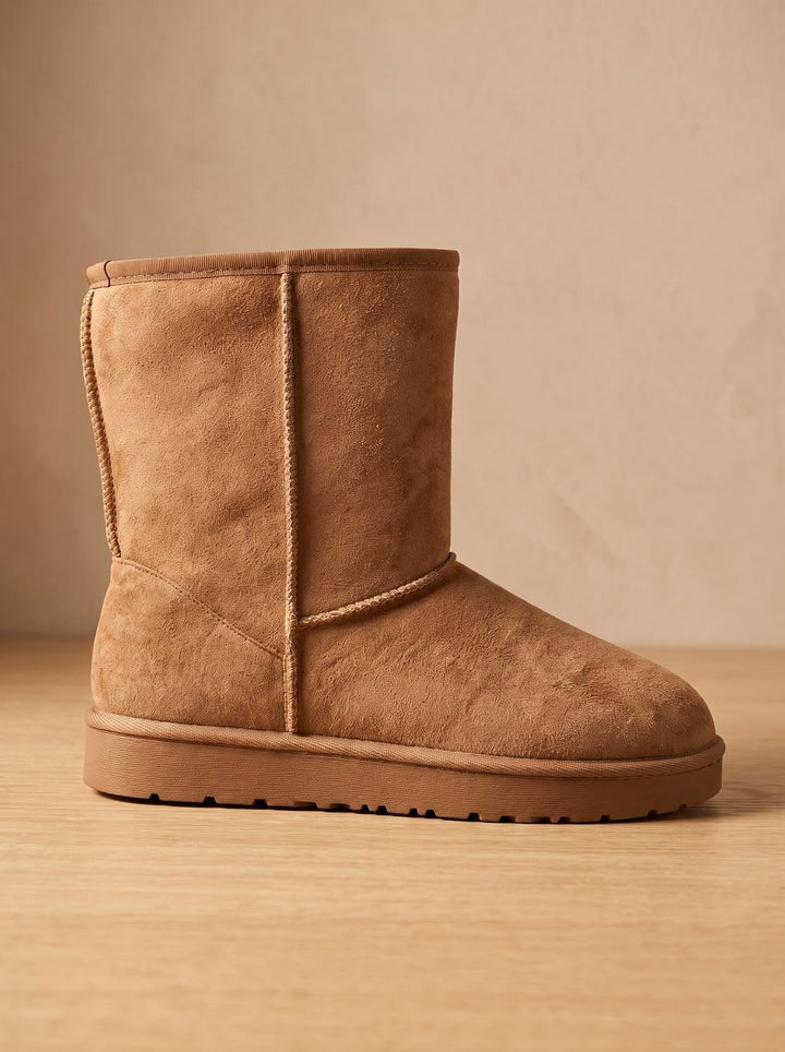 Women's Faux Suede Sherpa-Lined Mid-Calf Winter Snow Boots - Beige