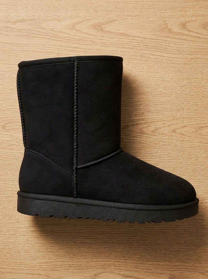 Women's Faux Suede Sherpa-Lined Mid-Calf Winter Snow Boots - Black
