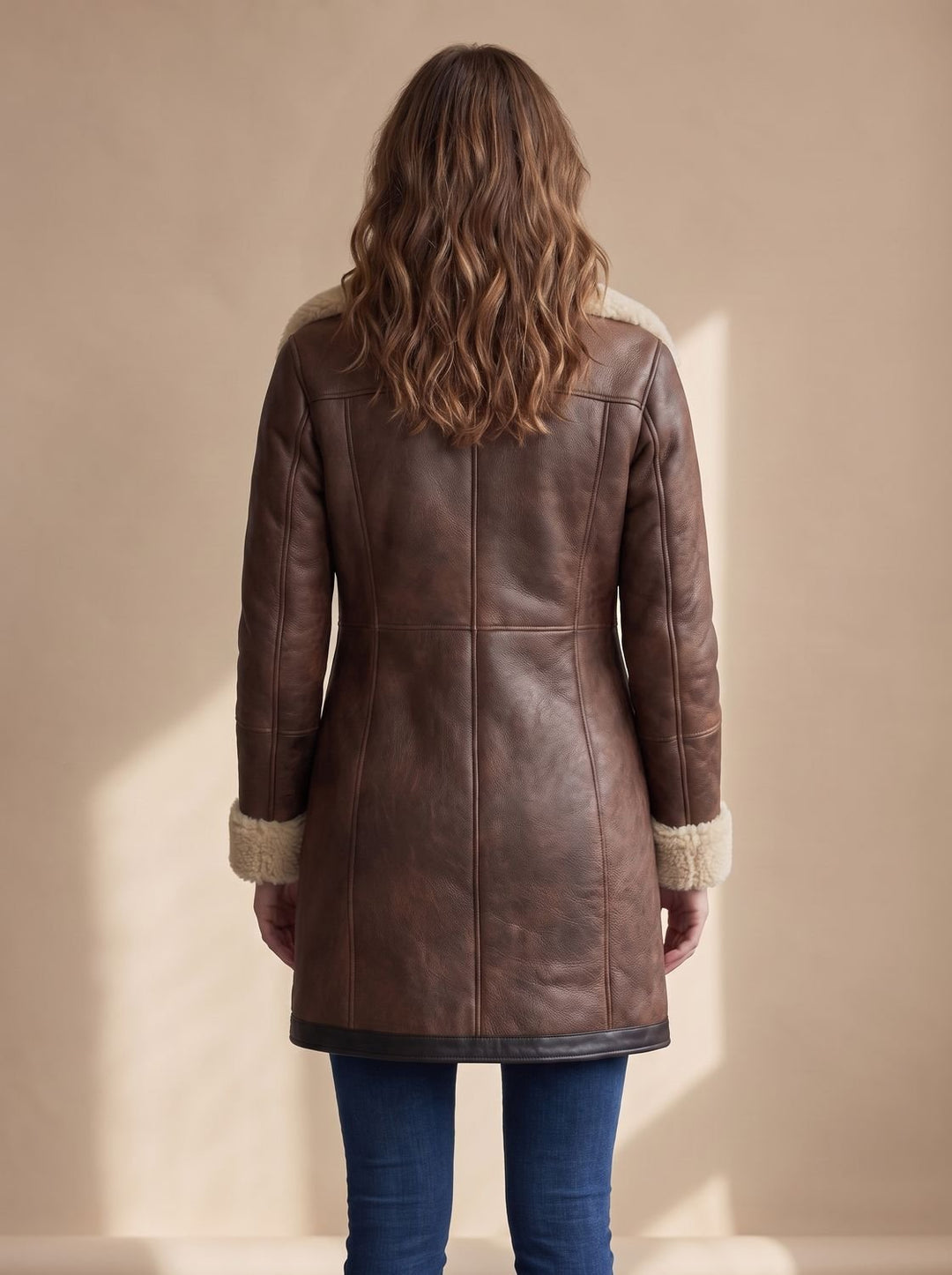 Women's Faux Suede Zip-Front Shearling-Lined Long Coat