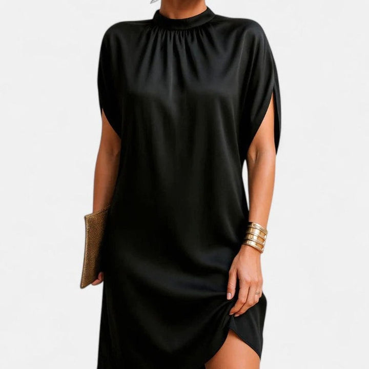 Women's Figure Flattering Mock-Neck Split-Sleeve Mini Dress - Black