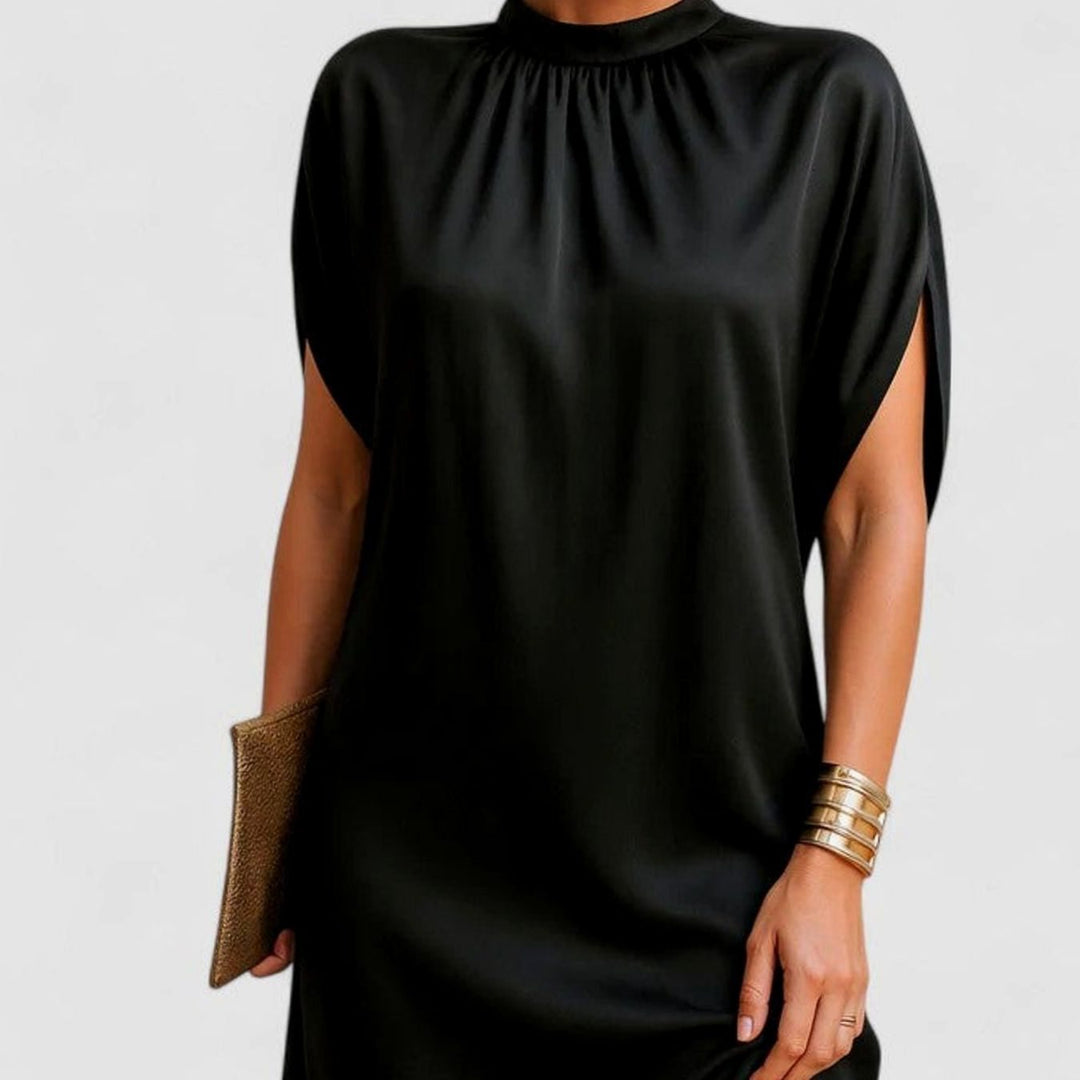 Women's Figure Flattering Mock-Neck Split-Sleeve Mini Dress