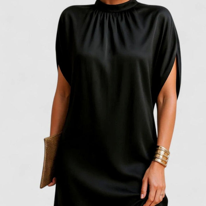 Women's Figure Flattering Mock-Neck Split-Sleeve Mini Dress