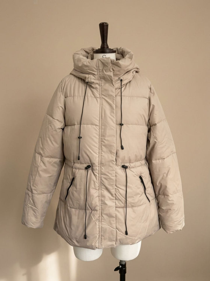Women's Fitted Faux-Fur Hood Cropped Puffer Jacket - Khaki