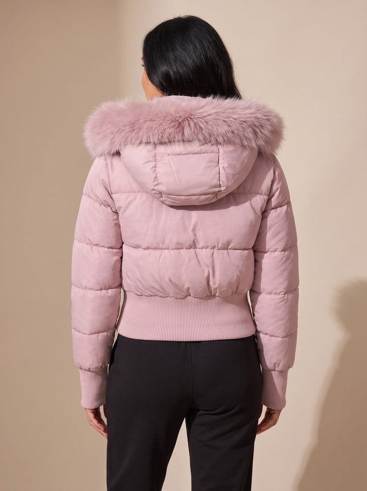 Women's Fitted Faux-Fur Hood Cropped Puffer Jacket