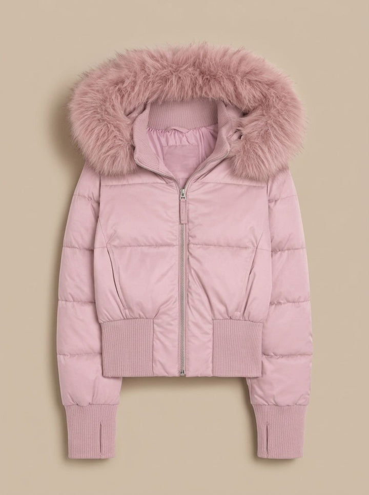 Women's Fitted Faux-Fur Hood Cropped Puffer Jacket