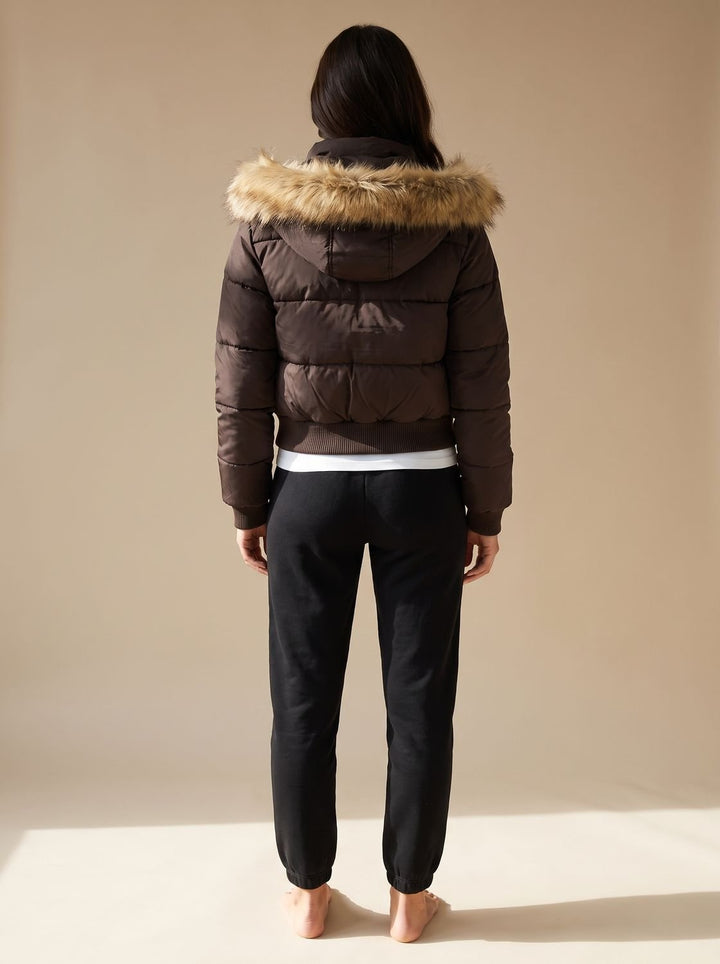 Women's Fitted Faux-Fur Hood Cropped Puffer Jacket