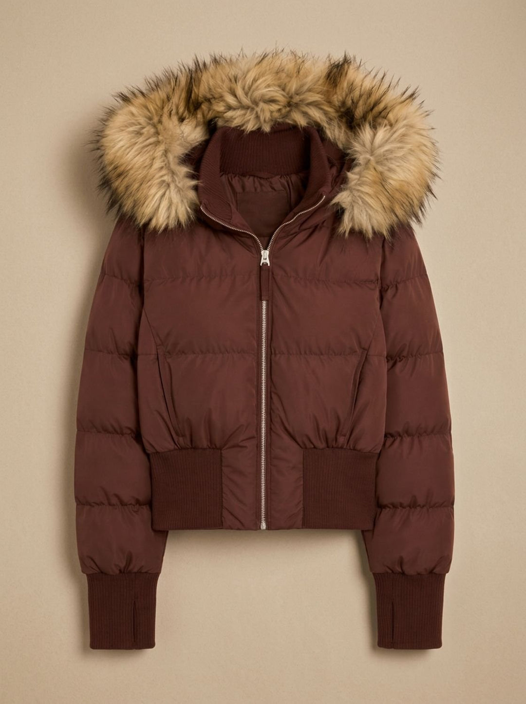 Women's Fitted Faux-Fur Hood Cropped Puffer Jacket