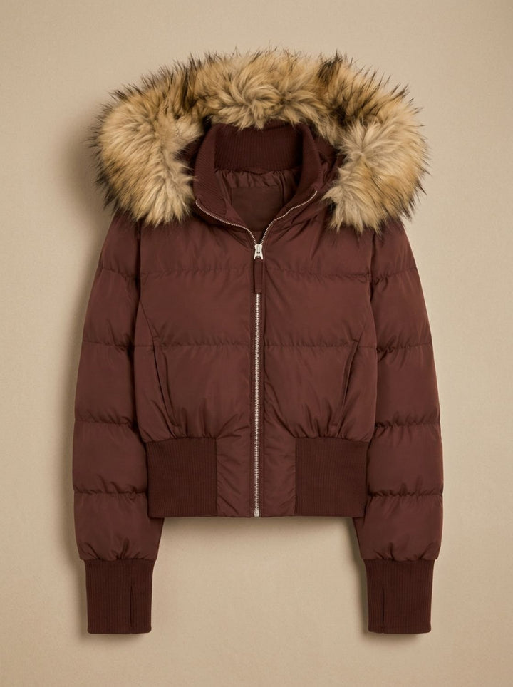 Women's Fitted Faux-Fur Hood Cropped Puffer Jacket