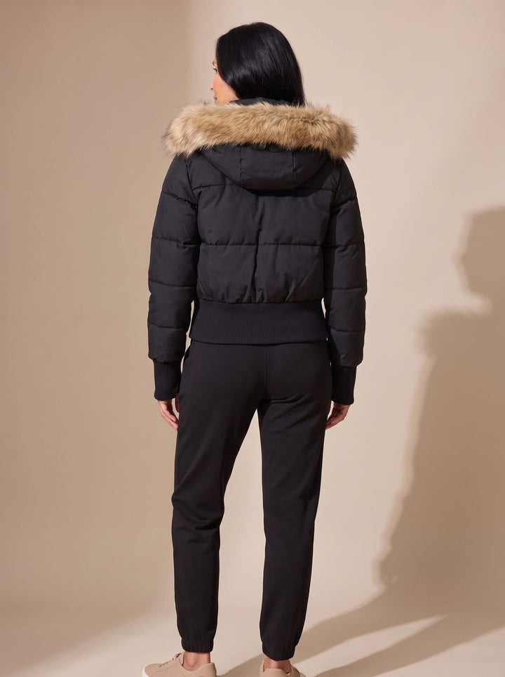 Women's Fitted Faux-Fur Hood Cropped Puffer Jacket