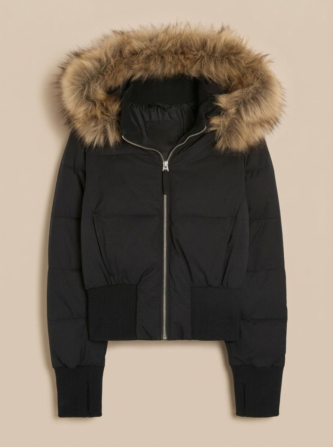 Women's Fitted Faux-Fur Hood Cropped Puffer Jacket