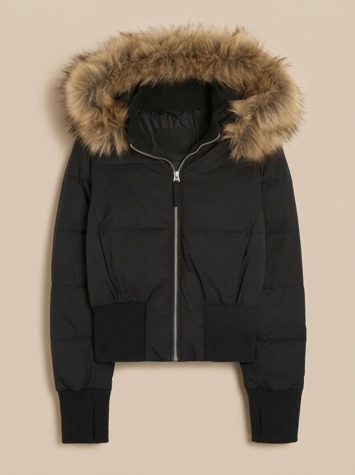 Women's Fitted Faux-Fur Hood Cropped Puffer Jacket