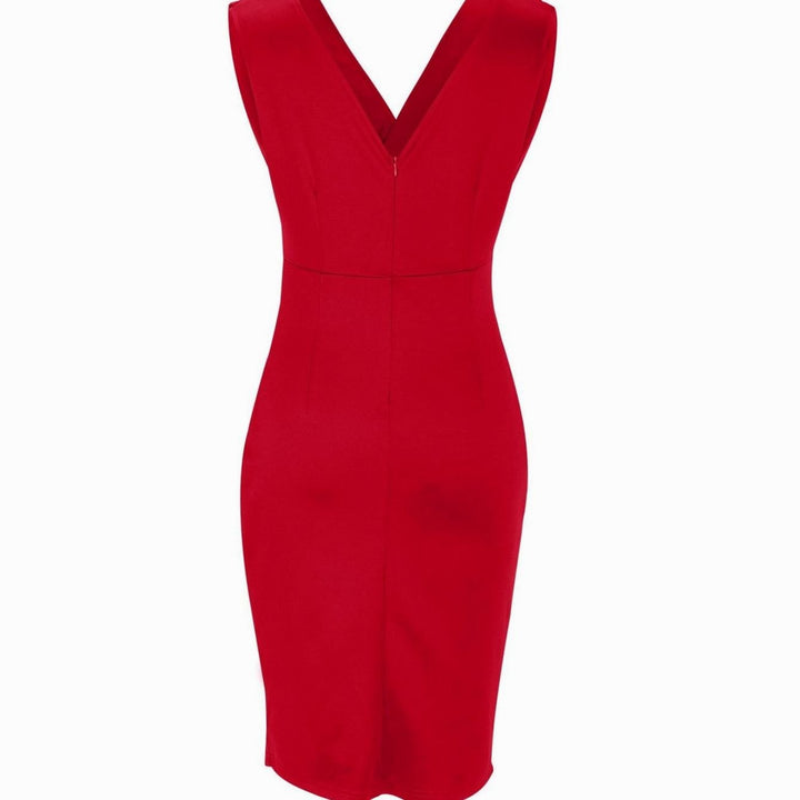 Women's Fitted V-Neck Ruched Bodycon Cocktail Dress Thigh Slit