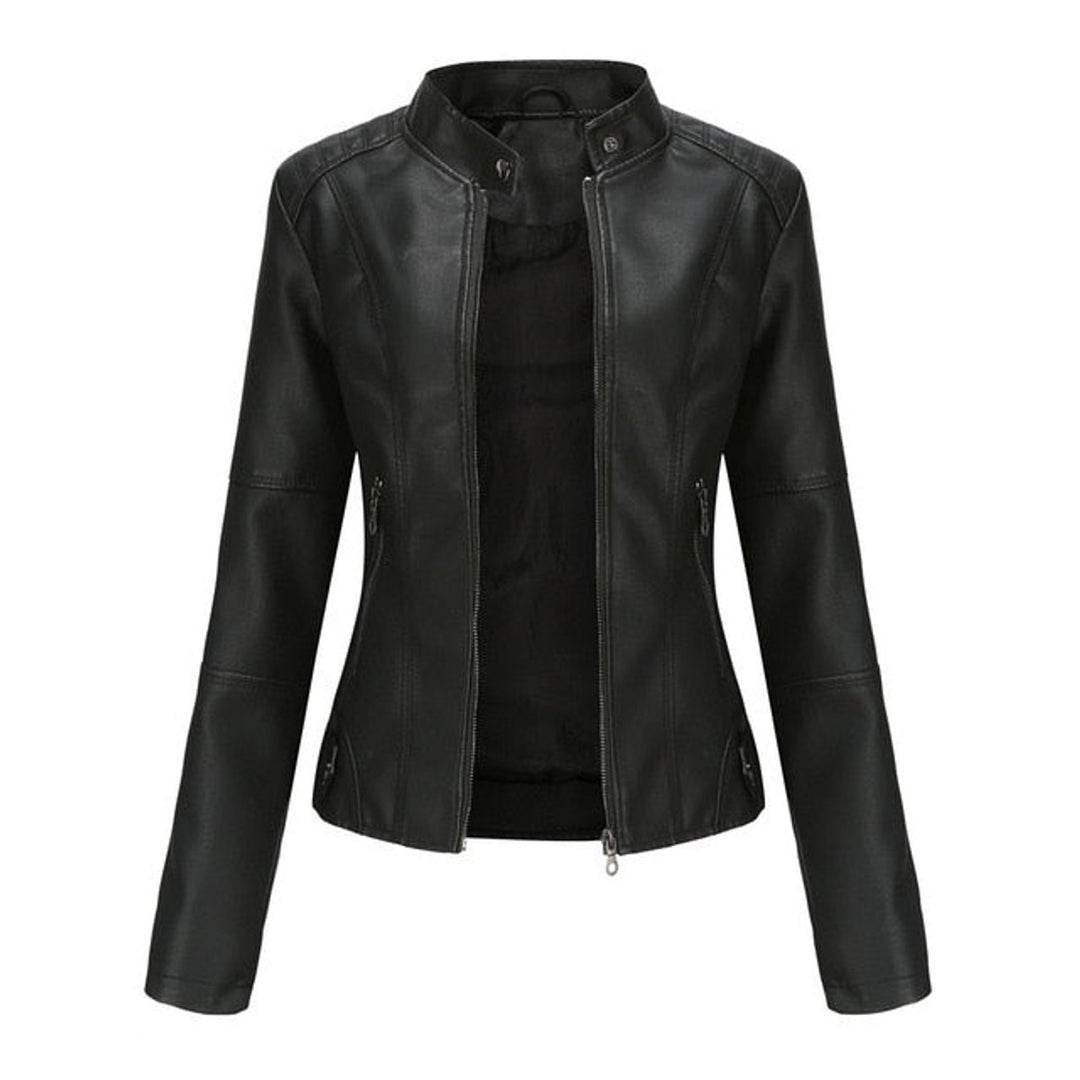 Women's Fitted Zip-Up Moto Faux Leather Jacket - Black