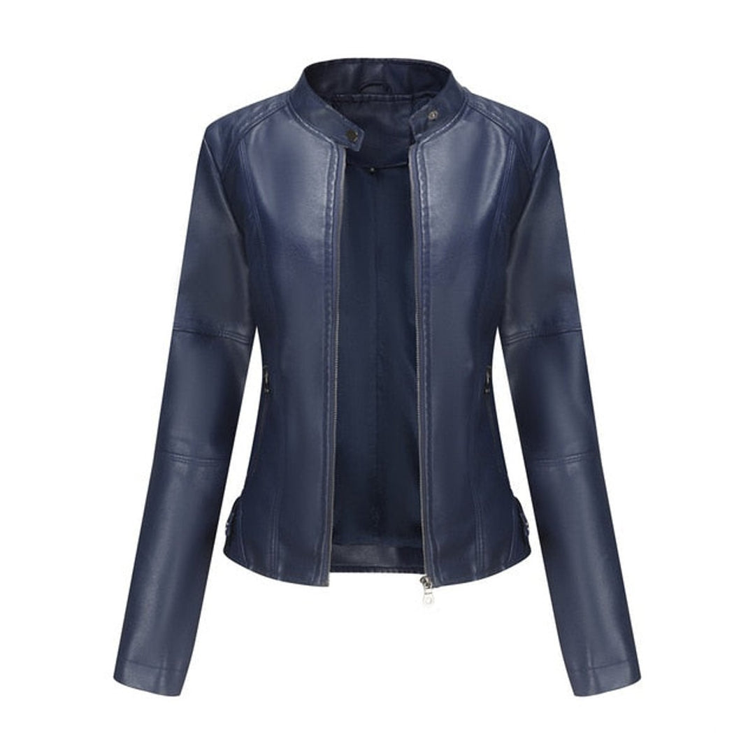 Women's Fitted Zip-Up Moto Faux Leather Jacket - Blue
