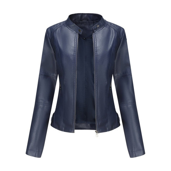 Women's Fitted Zip-Up Moto Faux Leather Jacket - Blue