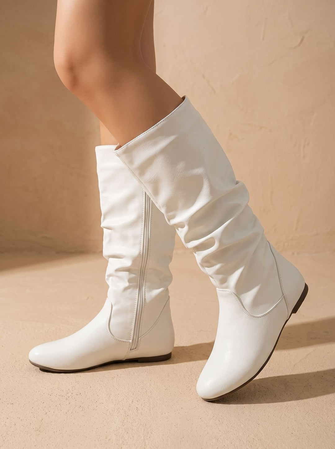 Women's Flat-Heel Slouchy Knee High Boots Round Toe