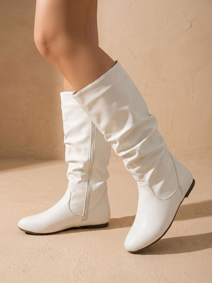 Women's Flat-Heel Slouchy Knee High Boots Round Toe